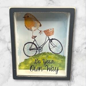 Primitives by Kathy Go Your Own Way wall hanging glass shadow box bird on bike